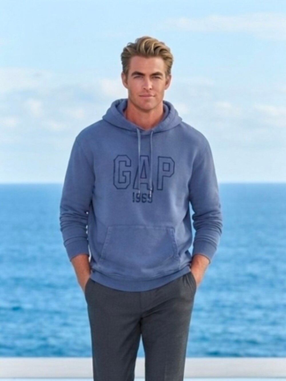 GAP 1969 Blue Embroidered Logo Hoodie Sweatshirt Large Cozy Casual